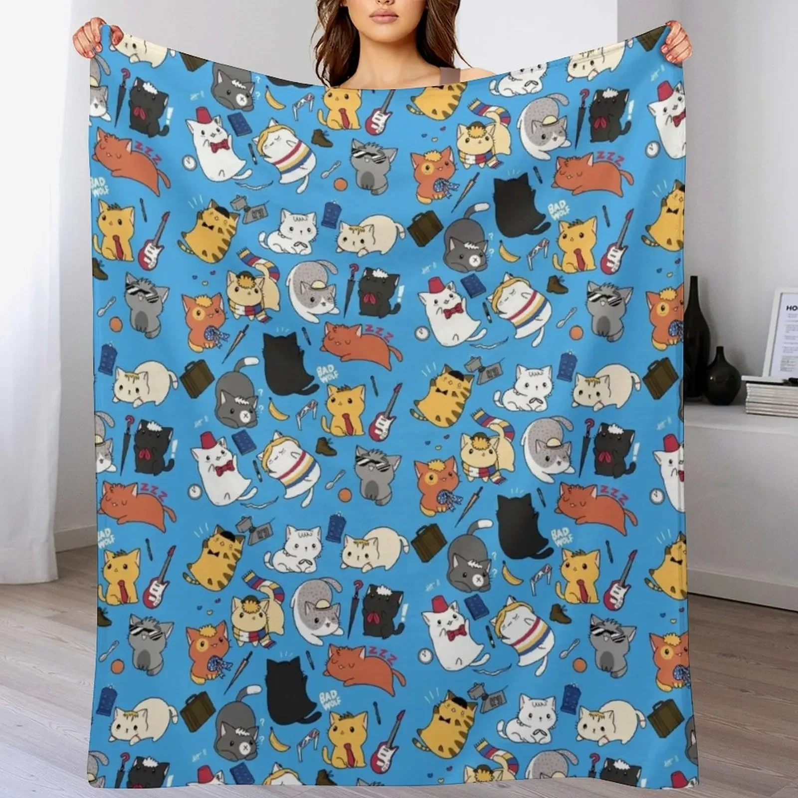 

Time Lord Kittens Throw Blanket halloween Custom Luxury Brand anime Blankets