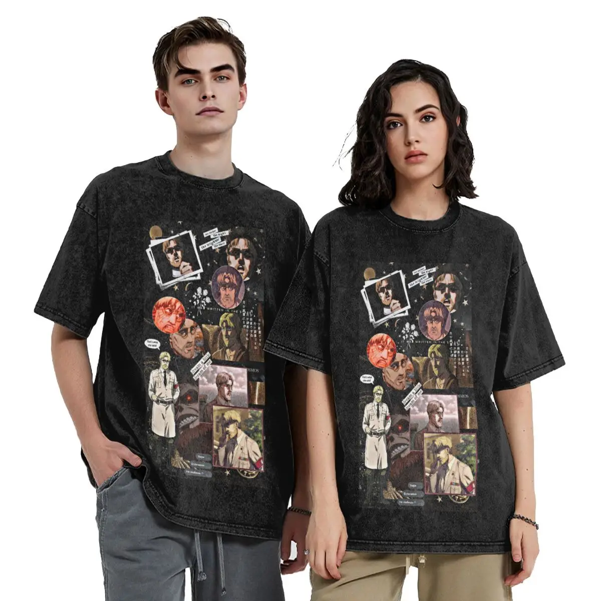 Anime Attack On Titan Zeke Yeager Washed T Shirts Printed Short Sleeve Hip Hop T-Shirt Streetwear Tops Tees for Men Women