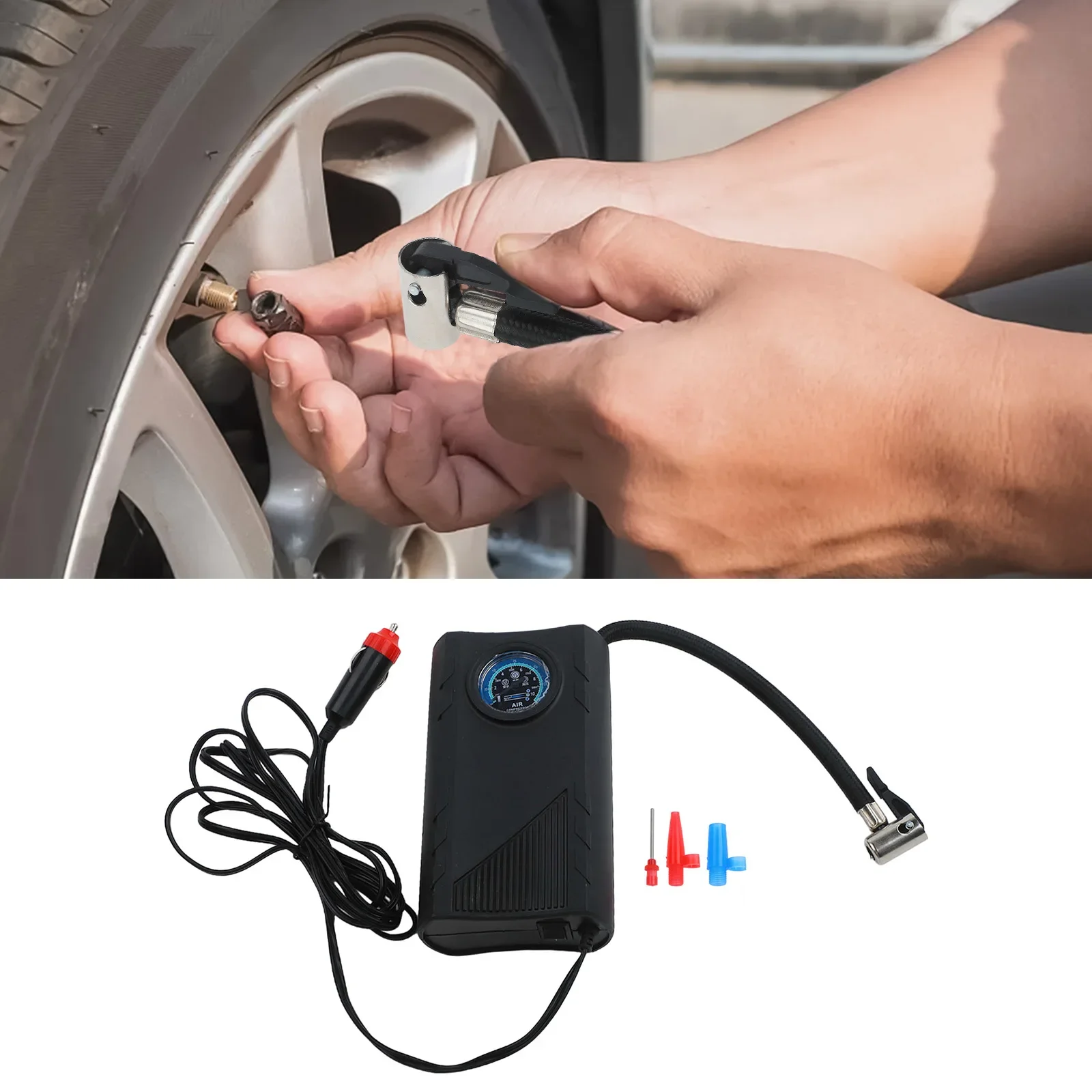 

Black Abs 12-72V Car Air Pump Electric Air Compressor Portable Self Propelled Tire Pump Handheld Replacement Car Accessories