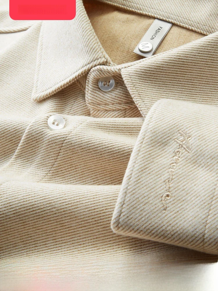 

Ele Long Sve Men's irt Warmth Embroidery Casual Anti-Wrinkle Busin irt Polyester Blend Winter Youth Faion