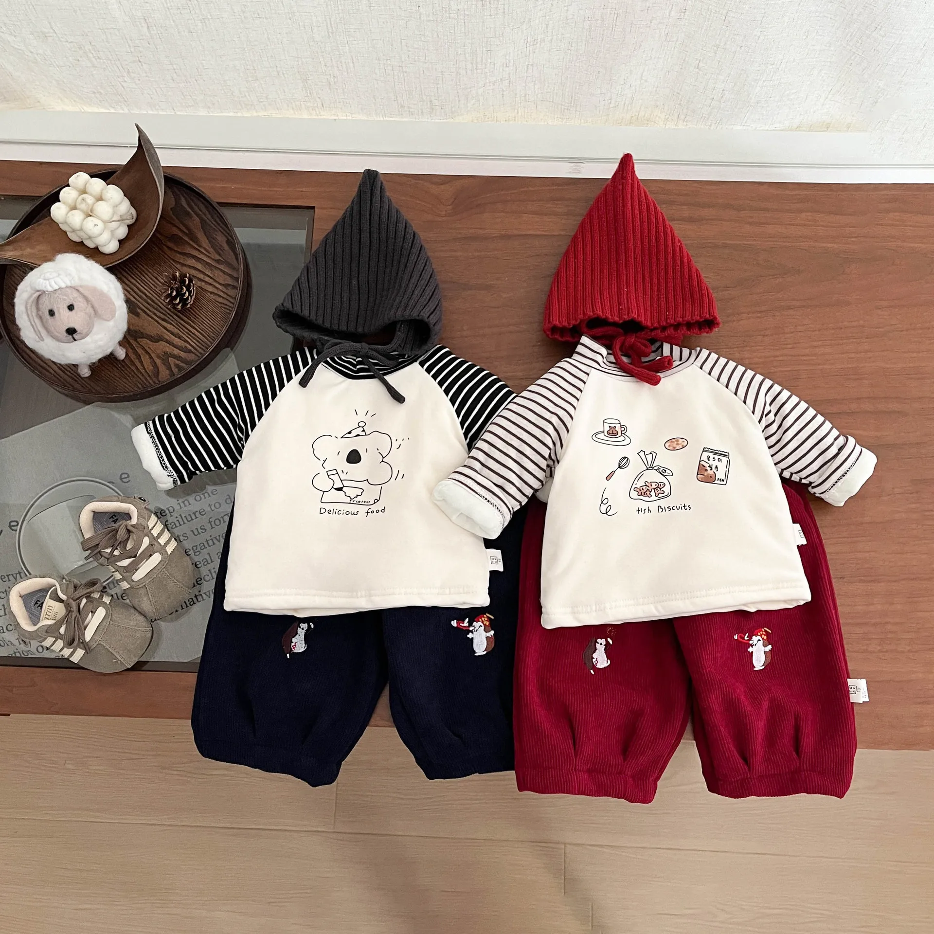 

2025 Winter Kids Baby Boy T-shirt Striped Thicken Warm Toddler Girl Shirt Causal Cartoon Print Children 1-3Y Girl Top Undershirt