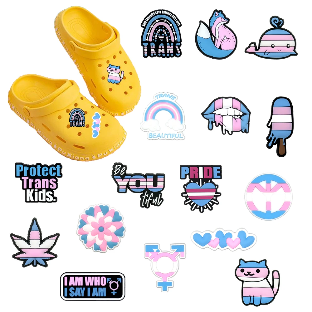 16pcs Cartoon Transgender Pride Theme Series  PVC Shoe Charms Accessories DIY Detachable Shoe Decorations Creativity Gifts