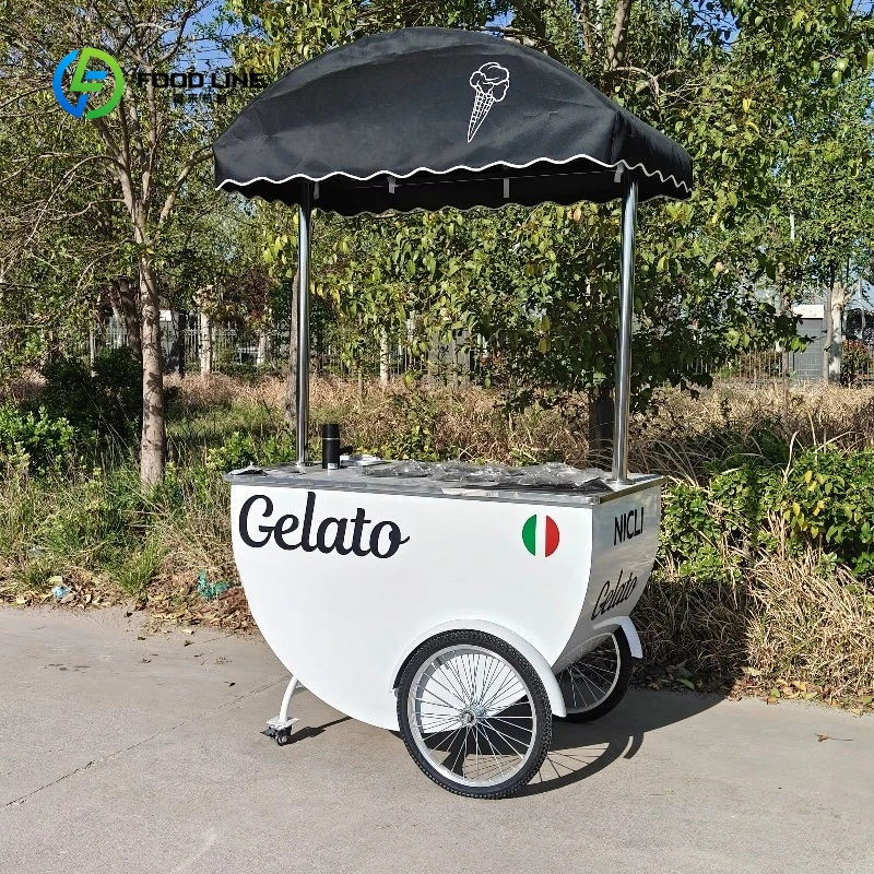 Customized Convenient Professional Mobile Gelato Ice Cream Sales Cart with Sunshade for Fast Food Dessert Display and Sales