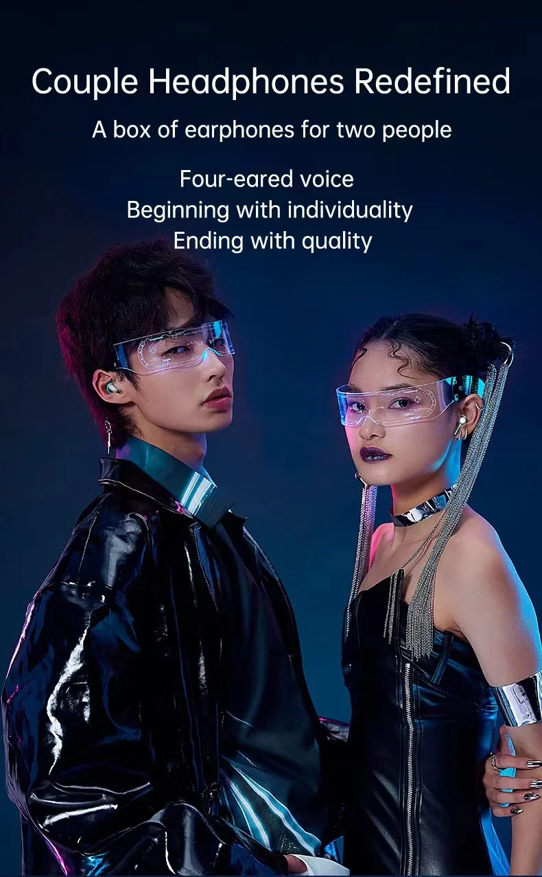 TESDINE M21 Bluetooth earphones for couples, four pieces, two pairs, touch digital display, wireless sports, waterproof TWS5.2