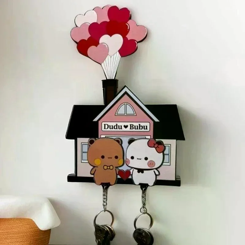 Wall Key Holder Panda Bubu And Dudu Acrylic Keychain Hanger Cartoon Backpack Charm Key Ring Pendant Accessory Couple Gift