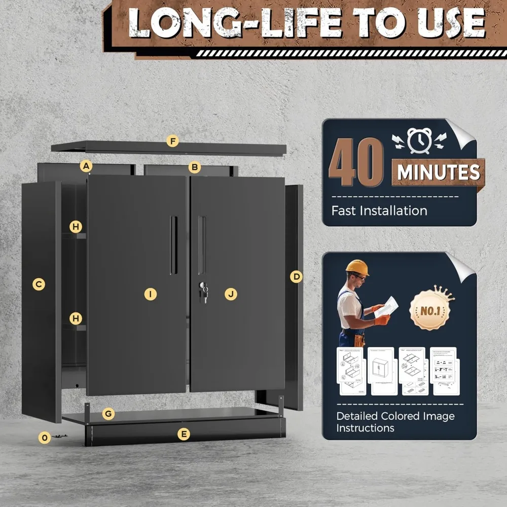 خزانة تخزين فولاذية قابلة للقفل مقاس 36 بوصة مع بابين وأرفف قابلة للتعديل وخزانة ملفات معدنية لتنظيم المرآب