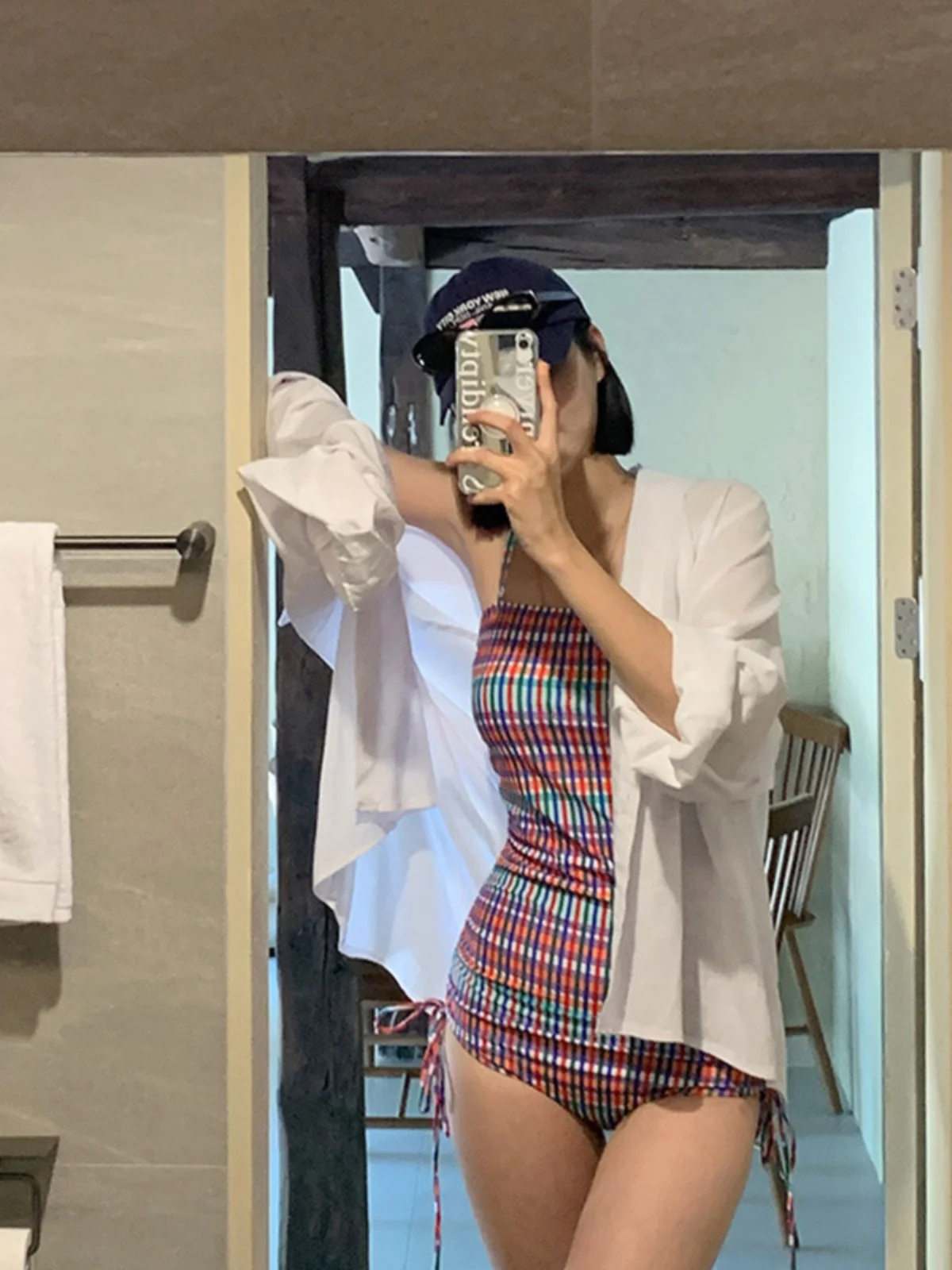 Nuevo traje de baño de una pieza para mujer, traje de baño Sexy sin espalda adeazante a rayas con cordón, traje de baño tér...