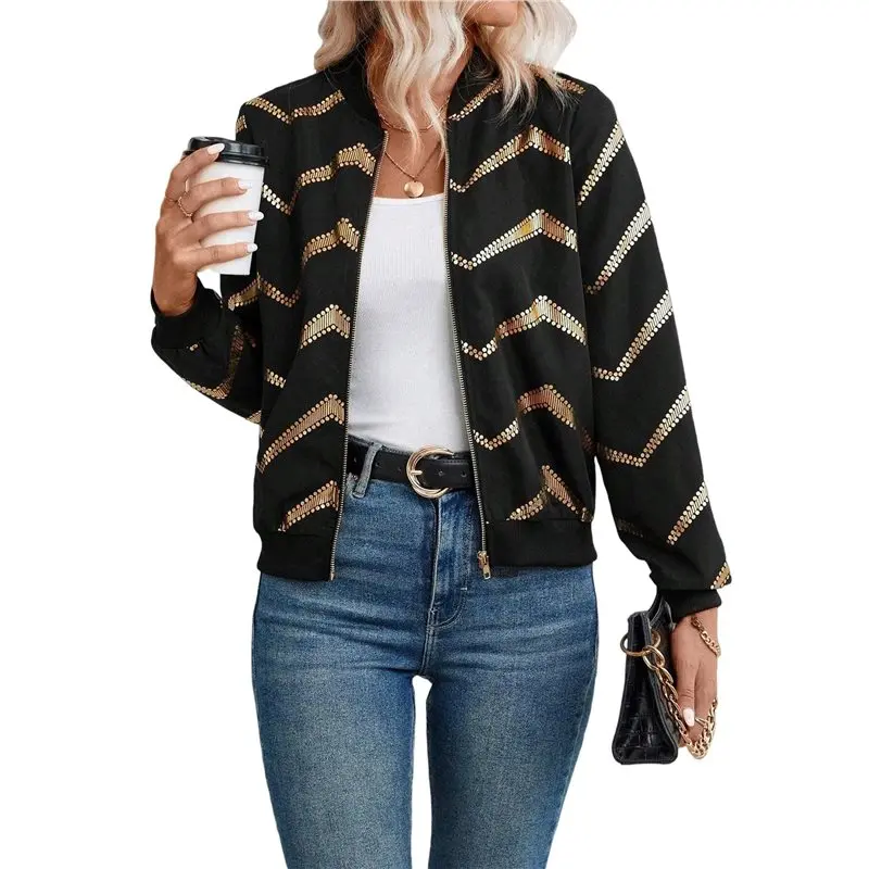 

CYL-Female Jacket Casual Coat Zip Up Spring Fall Clothes With Pockets