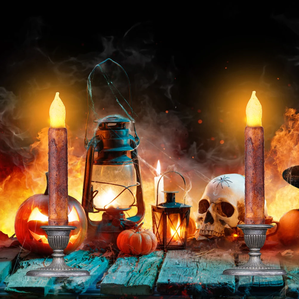 

2 Pcs Retro LED Light Candles Halloween Lamp Lights Vintage for Electronic