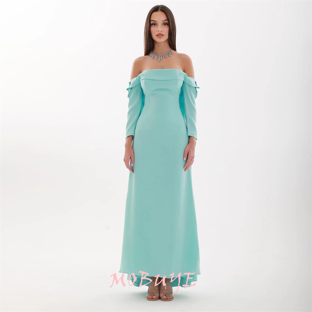 

MOBUYE 2024 Popular Off The Shoulder Prom Dress Ankle-Length With Long Sleeves Evening Fashion Elegant Party Dress For Women