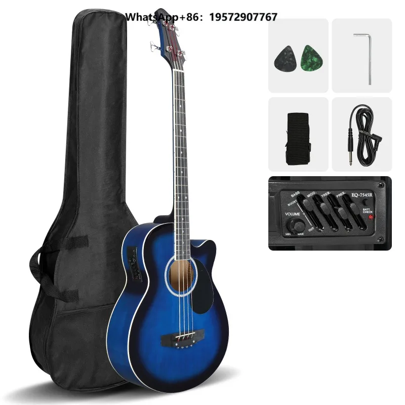 Local 4 String Rosewood Fingerboard Electric Acoustic Bass Guitar with 4 Band Equalizer Guitar Bag and Cable