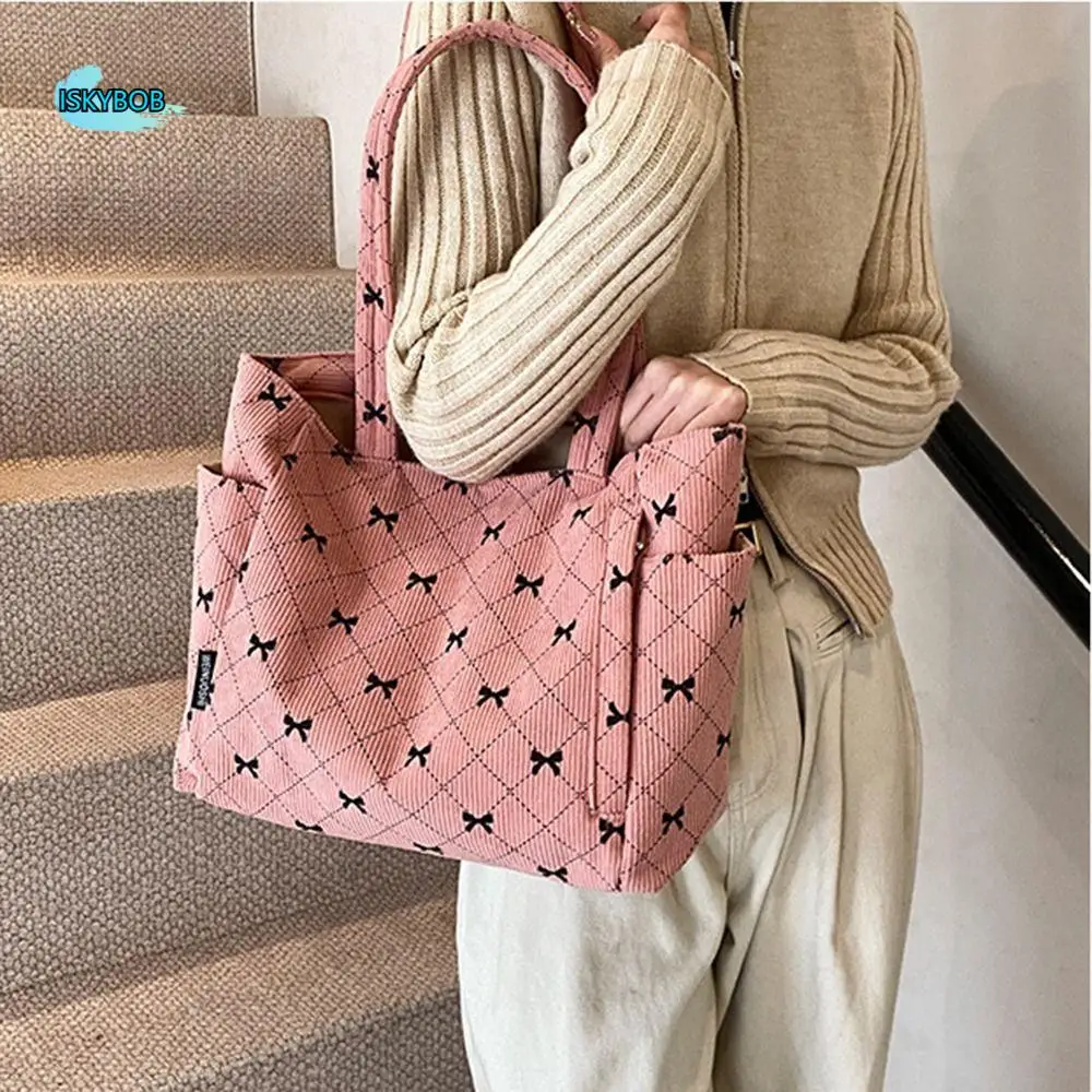 

INS Вельветовая большая сумка в корейском стиле, большая вместительная дорожная сумка на плечо с несколькими карманами, застежка-молния, женская сумка подмышками