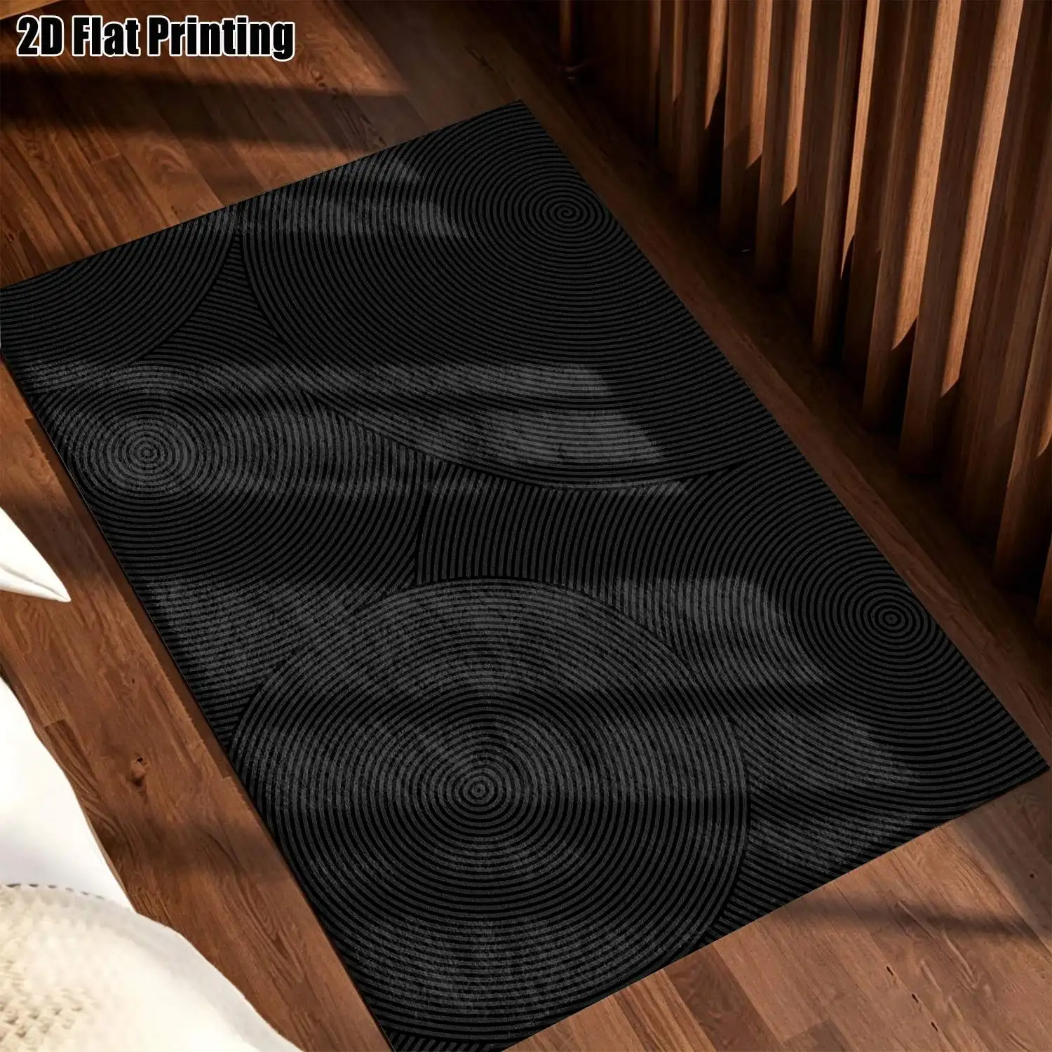 1Pc 2D Printed Carpet: Black Geometric Spiral Pattern, Modern Minimalist Nordic Style, Machine Washable, Multi-Size, Suitable for Home Decor, Door Mats, Dining/Living/Bedroom Floors