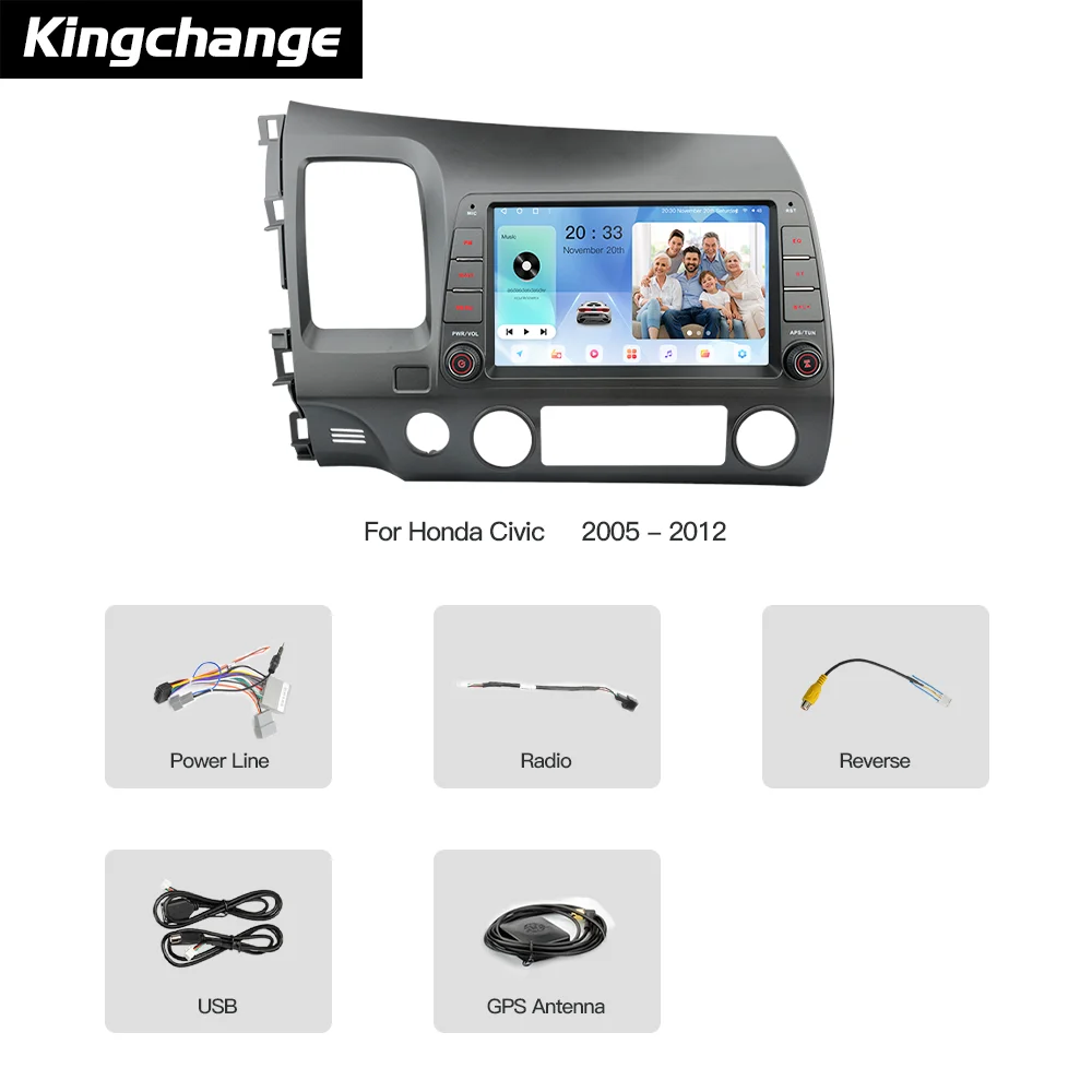 Kingchange Android 14 8 "2 Din سيارة الوسائط المتعددة راديو ستيريو لهوندا سيفيك 8 FK FN FD 2005 - 2012 CarPlay Auto GPS WIFI 360 SWC