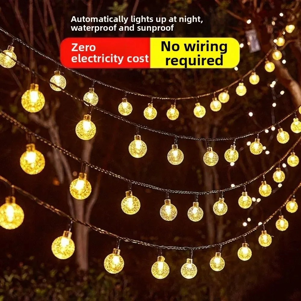 

12m Length Solar Crystal Ball String Light Waterproof Design 8 Modes LED String Lights Colorful 100 LED Light Solar Fairy Lights