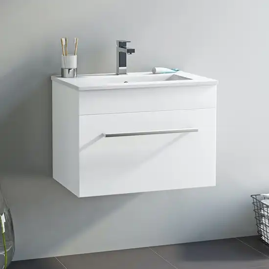 Modern Beige Arredo Bagno Wooden 24 Inch Bathroom Cabinet Vanity with Sink Washbasin for Small Bathroom