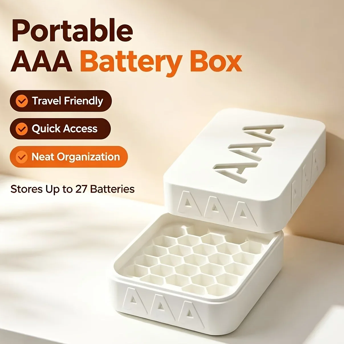 27 Slots Honeycomb Battery Storage Box, Portable Dustproof AA AAA Battery Organizer Case with Protective Lid
