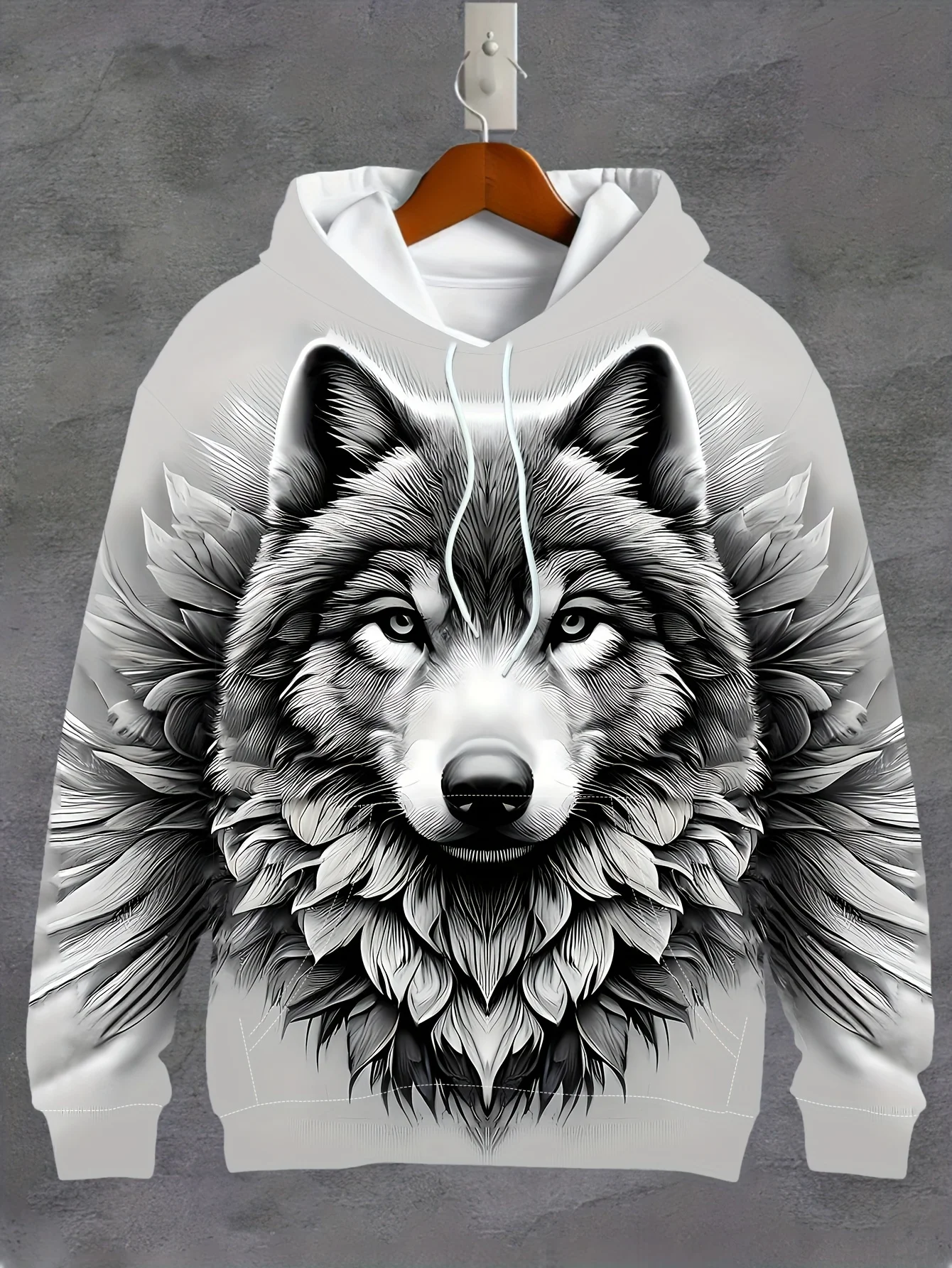 Autumn Men's Wolf Graphic Casual Hoodies 3D Print Vintage Animal Pattern Long Sleeve Pullover Fashion Creative Loose Man Clothes