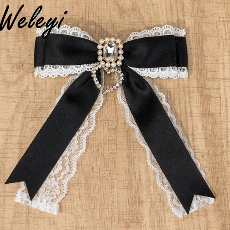 Japanese Mine Series Lolita Square Diamond Love Bow Brooch Ties for Women Mass-produced Cute Girl Accessories Sweet Bow Tie