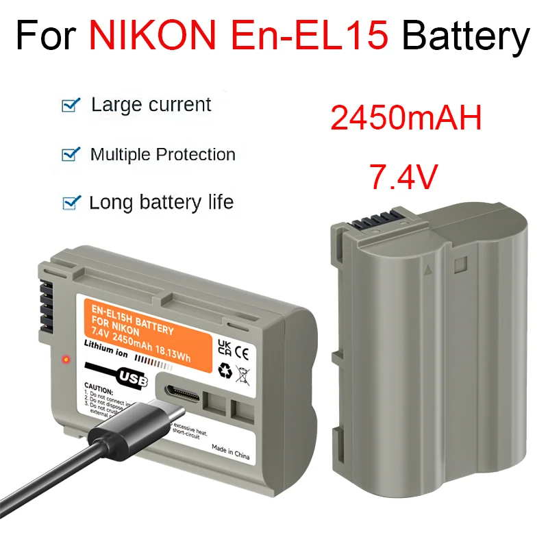 2450mAh EN-EL15 EN EL15 For Nikon Battery en el15 USB EN-EL15B Camera Battery For Nikon D500 D610 D750 D7000 D7200 D7500 D600 Z5