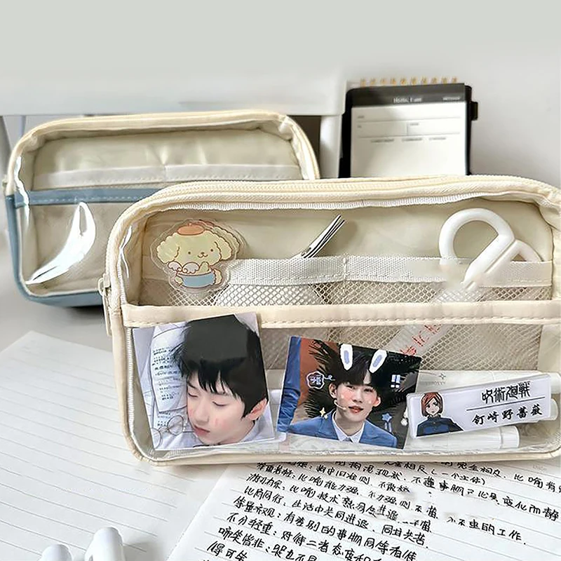 

1PC Transparent Pencil Bag Large Capacity Pen Case Stationery Holder Box Student Zipper Pencil Pouch School Supplies