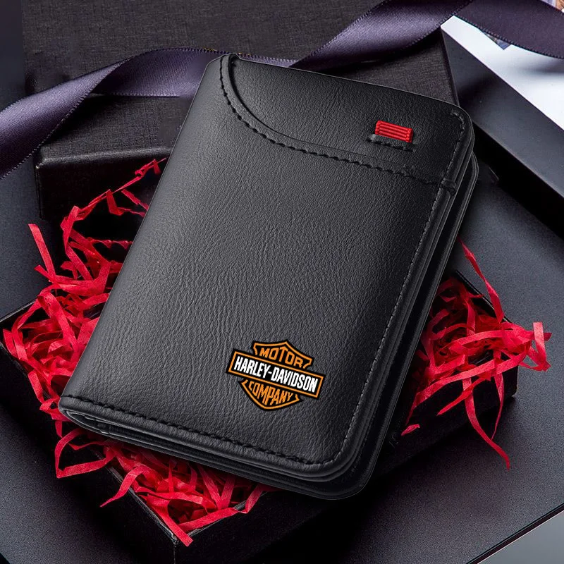 For Harley Davidson Leather Car Emblem Soft Wallet Leather Mini Credit Card Purse Portable Small Wallet Motorcycle Accessories view 3