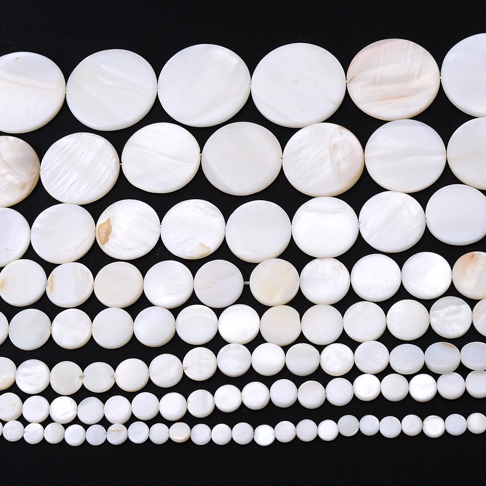 Natural White Shell Beads For Jewelry Making Round Flat Mother of Pearl Shell Beads Diy Bracelet Necklace Accessories 6-30MM