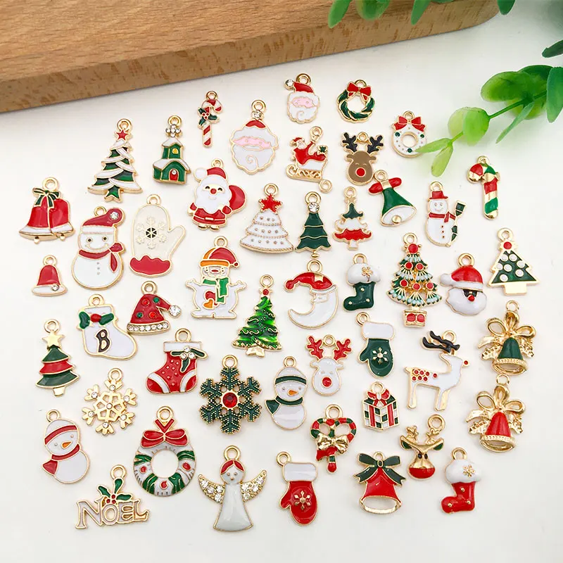 

50pcs/lot Zinc Alloy Enamel Gold Plated Christmas Decoration Mix Charms Pendant for DIY Necklace Bracelet Jewelry Making