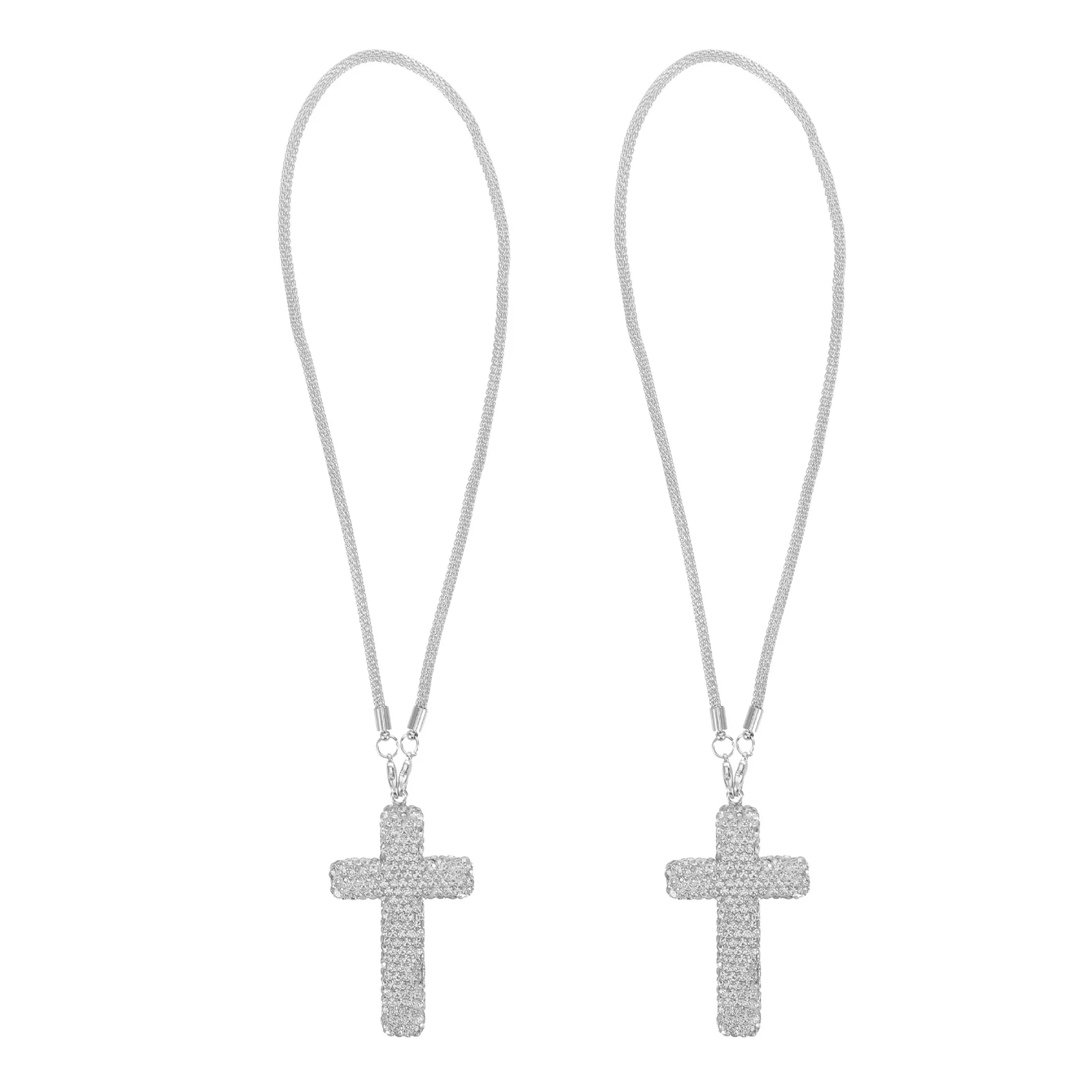 

2Pcs Rhinestone Rearview Mirror Hanging Charm Elegant Stainless Steel Christian Pendant Decorative Ornament Car