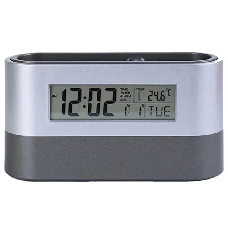 Efficiently Plan Your Days with this Digital Pen Holder Alarm Clock featuring Calendar and Temperature Display