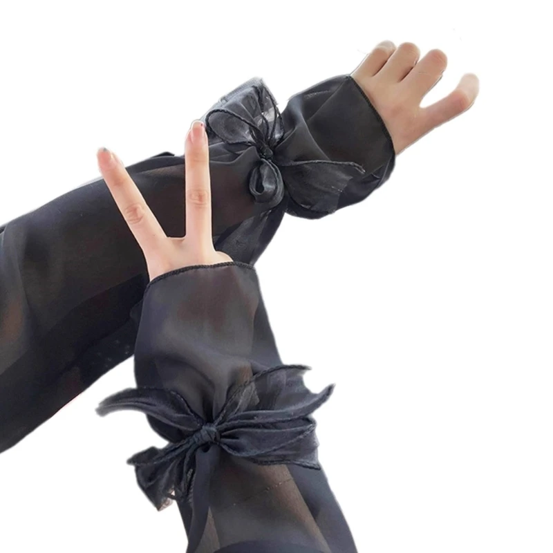 Arm Cover with Bowknot Decals Stretchy Cooling Sleeves Women Cycling Arm Cover