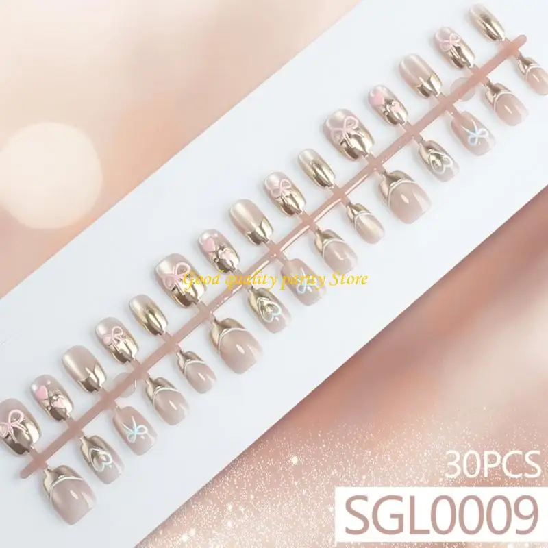 M4YA 30 Stück glitzernde Katzenaugen-Kunstnägel, Goldakzent, Haltbarkeit, ABS-Nagelkunst