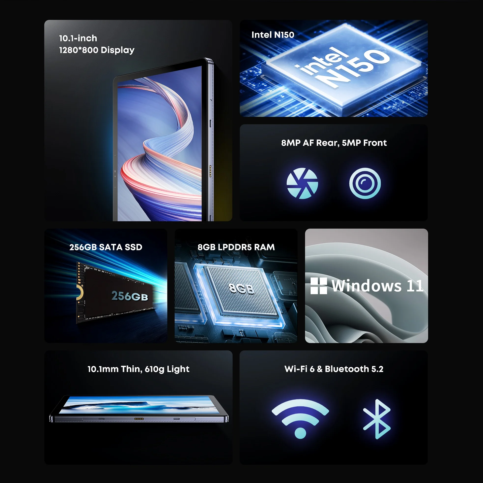 CHUWI Hi10 X1 Tablet 2 In 1 Tablet PC 10.1inch Display Intel N100 Processor LPDDR5 8GB RAM 256GB SSD Windows 11 Tablets PC WiFi6