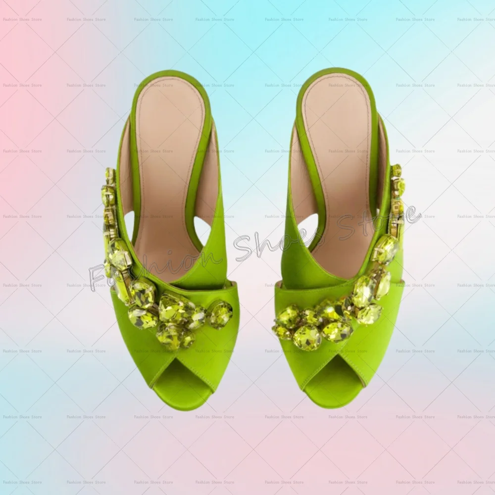 

Green Cross Strap Crystal Sandals Open Toe Thick Heel High Heel Shoes for Women Fashion Heels 2025 New Zapatos Para Mujere