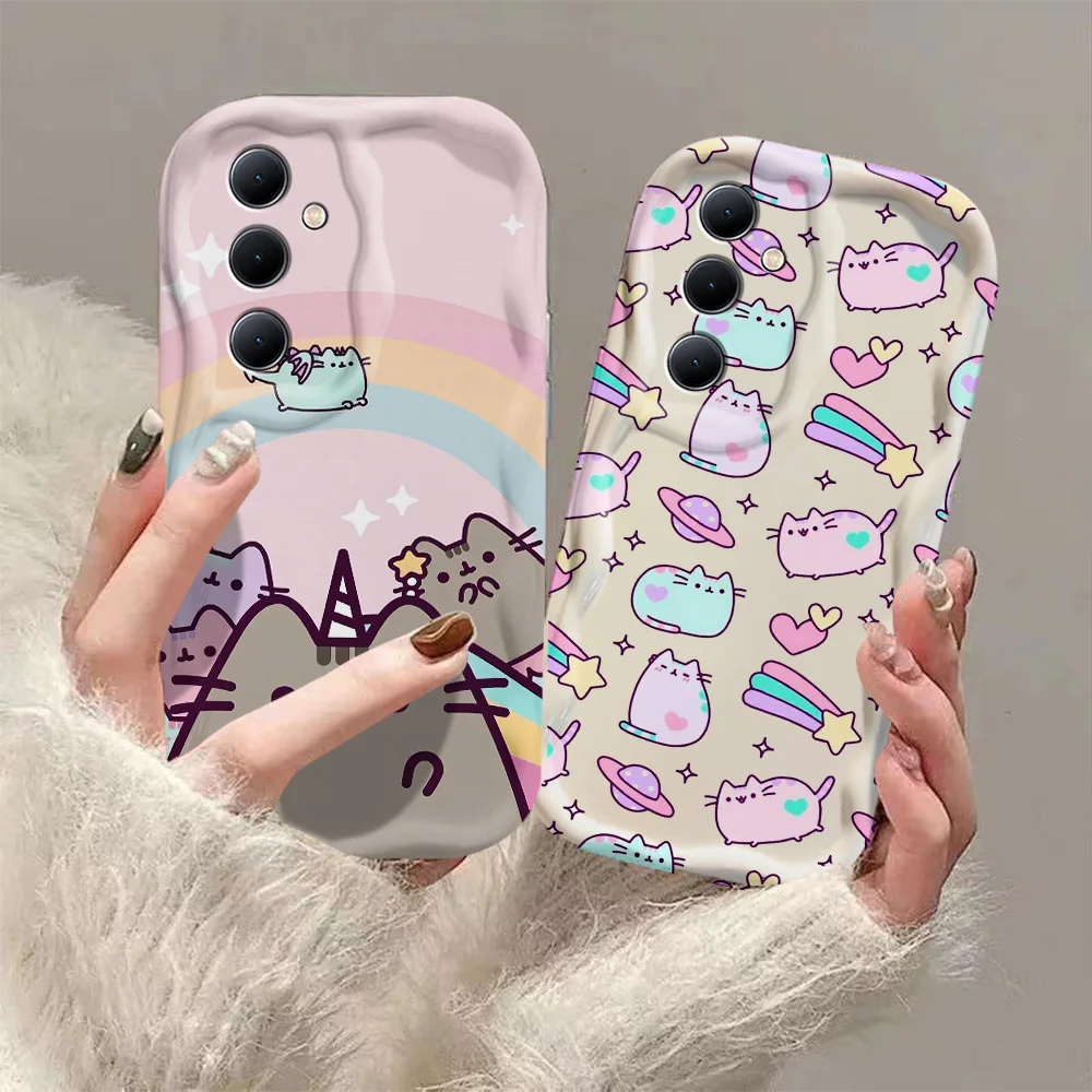 Cartoon 3D Wave Case For Samsung A73 A72 A71 A55 A54 A53 A35 A34 A33 A25 A24 A23 A15 A14 A13 A05 A04 4G 5G P-Pusheens Cats Cover