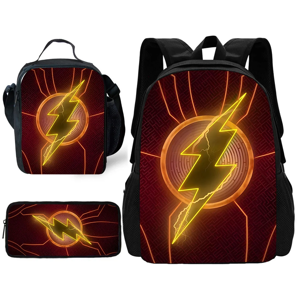 Child School Cartoon Supers Flash Backpack with Lunch Bags ,Pencil Bags ,School Bags for Boys Girls Best Gift