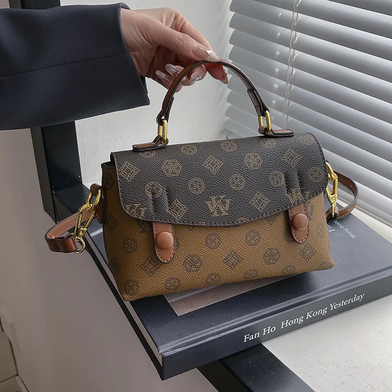 

Vintage Monogram Square Bag, Women's Shoulder Purse, Chic Crossbody Day to Night Tote, Casual Sling Bag, Minimalist Top Handle