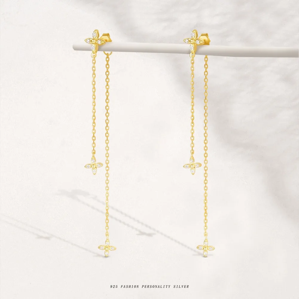 

S925 Sterling Silver Jewelry Five-Leaf Clover Flower Stud Earrings for Women, Light Luxury Niche Zircon Earrings