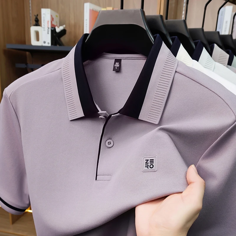 Designer-Marken-Poloshirt aus Seide und Baumwolle mit Kurzarm neu mit Buchstabenprägung modisches Herren-T-Shirt sommerlich atmungsaktiv koreanischer Casual-Top-Stil – Detail 18
