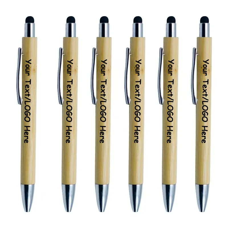 20/60/110 Stück Anpassbare Gravierte Bambus-Kugelschreiber 2-in-1 Stylus für Touchscreens Personalisiertes LOGO Einziehbare Stifte – Detail 1
