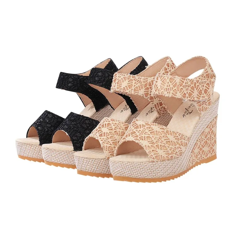 2024 Summer New Fashion Women's Wedges Sandals Mesh Peep Toe Platform High Heel Women Sandals Sexy Party Dress Women Sandalias