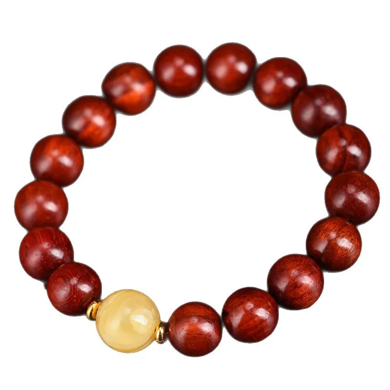 Natural Blood Sandalwood DIY Round Bead Bracelet With Second Generation Amber Unisex Wooden Cultural Play Festival Gift