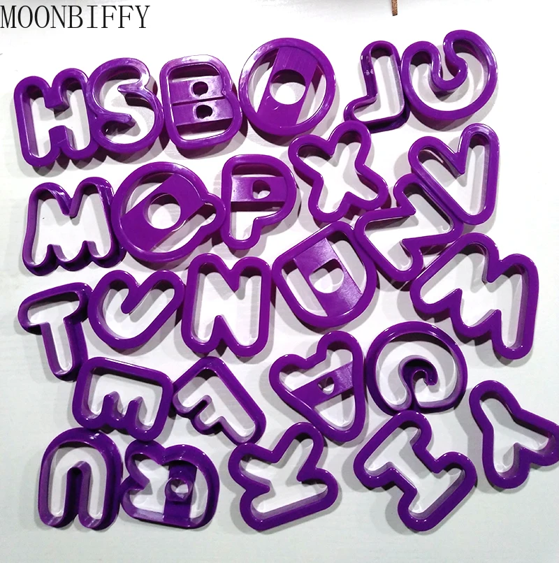 26pcs / set cute large alphabet letter plastic cookie cutter fondant cake decorating tool diy pastry baking cake mold