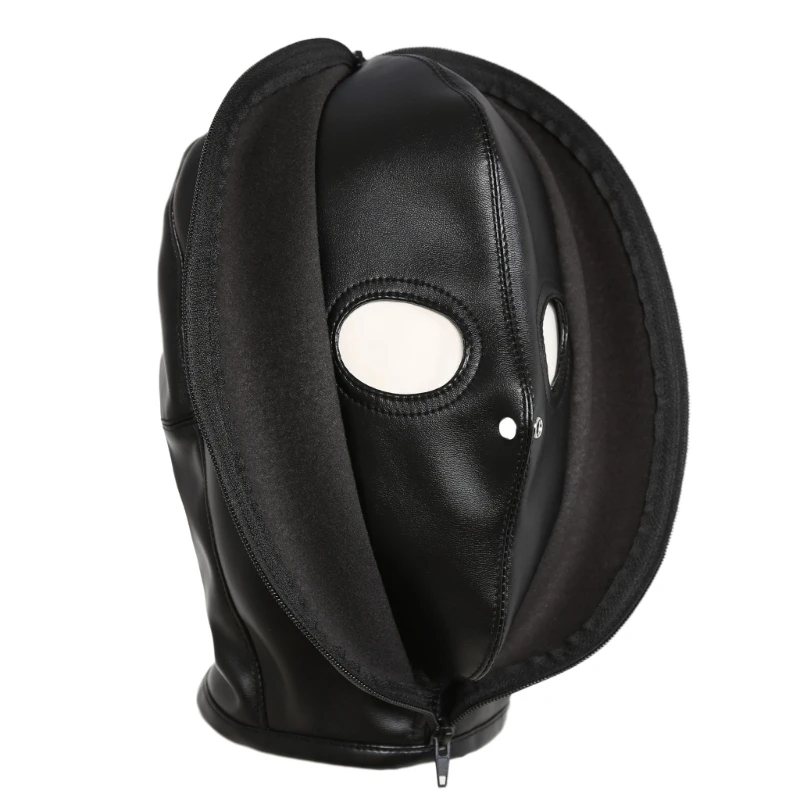 

Horrifying Full Head Mask Hat PU Leather Zippered Headcover Hat Halloween Party Headpiece Roleplay Sexy Headgear Hat