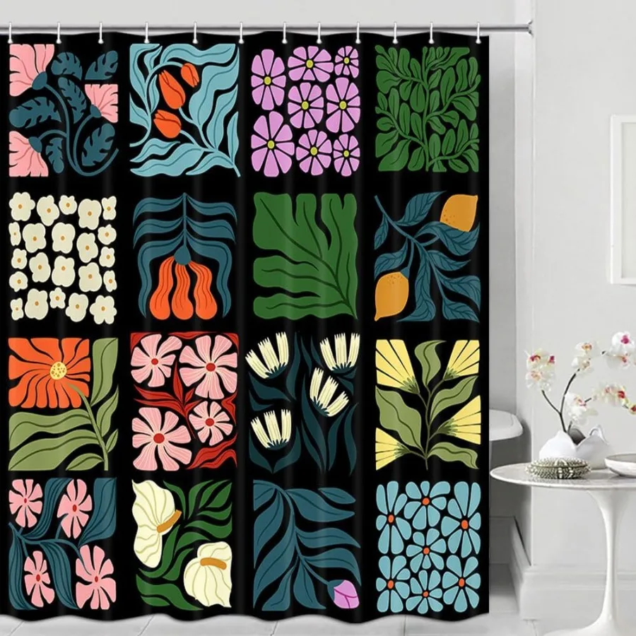 

Ретро занавеска для душа, винтажная абстрактная милая занавеска для душа с цветочным принтом в стиле бохо для декора ванной комнаты, черная, синяя, ботаническая, геометрическая, крутая