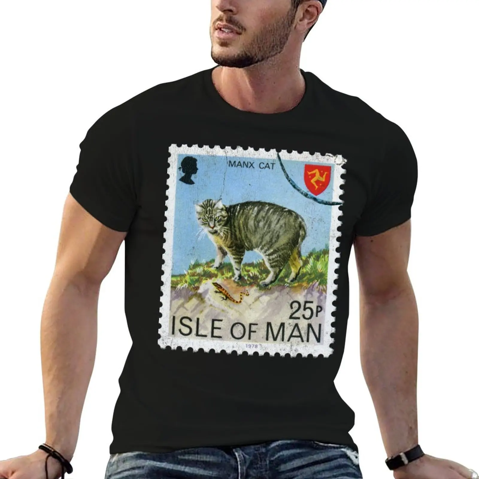 

t cotton Man cotton man Postage Cat Manx Of Isle pack Stamp shirts Blue T-Shirt shirts for man t
