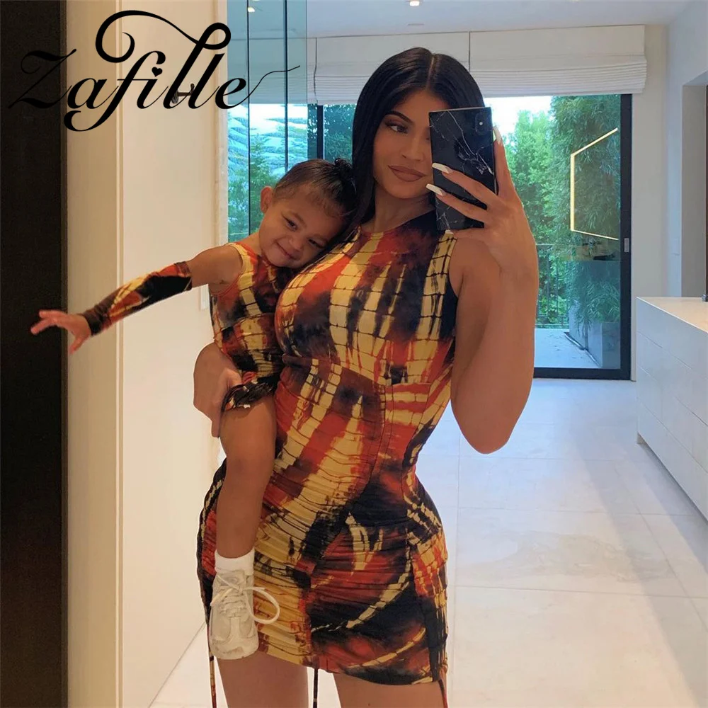 ZAFILLE 2022 Summer Famliy Look Mommy And Me Outfits Sexy Family Matching Dress Fit Slim Fit Casual Mom And Daughter Clothes