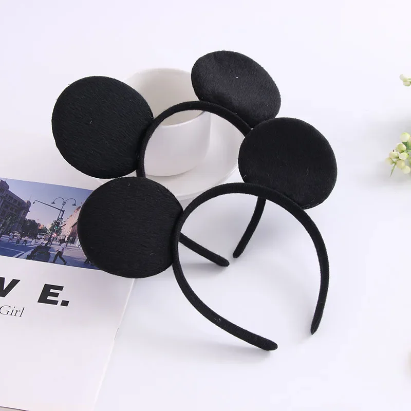 1/2/6/pcs Mouse Ears Headband Solid Black Bigger Ears for Boy & Girl Birthday Party Party Favors Miky Round Ear Animal Headband