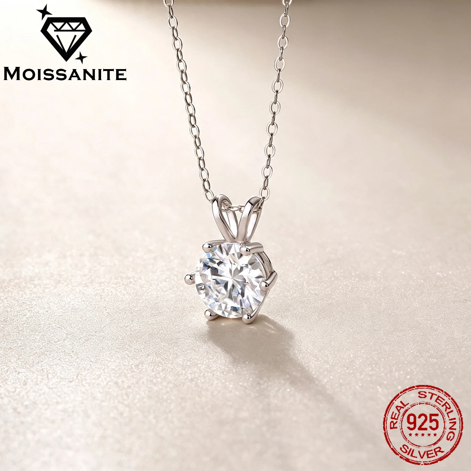 OZAN Real Moissanite GRA 925 Sterling Silver Pendant Round Moissanite Trendy Gemstone Jewelry for Women Girls Anniversary Gift