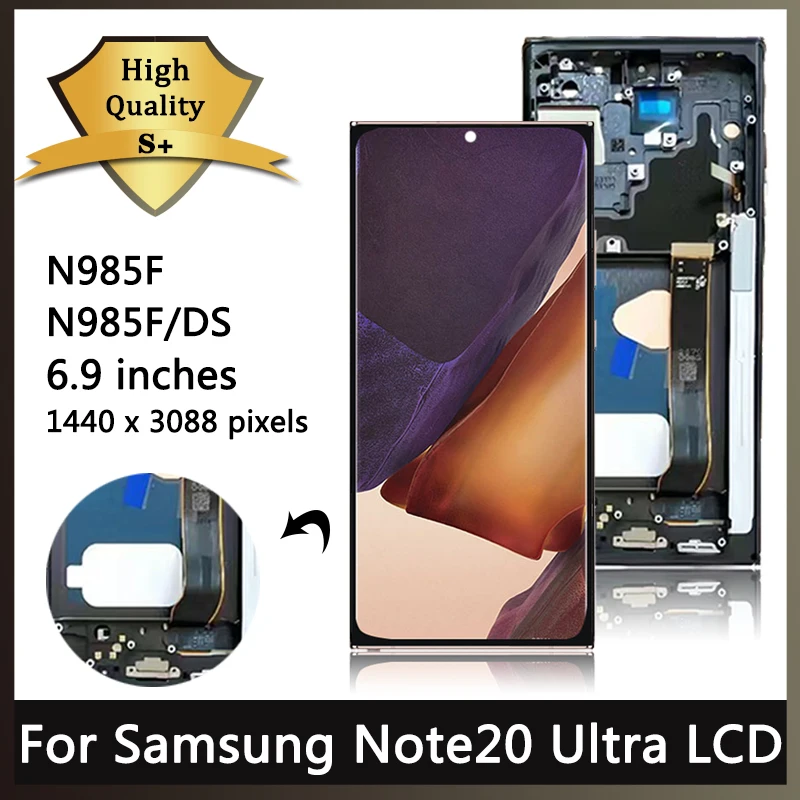 

ЖК-дисплей AMOLED 6,67 дюйма для Samsung Note20 Ultra N986B N986F N985F, дисплей с рамкой и дигитайзером сенсорного экрана со сканером отпечатков пальцев в сборе